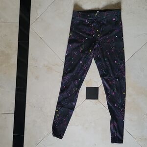 CW-X Womens Black Starry Galaxy Leggings with Neon Accents